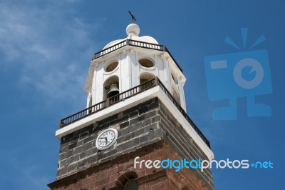 Church Bell Tower In Teguise Lanzarote Stock Photo
