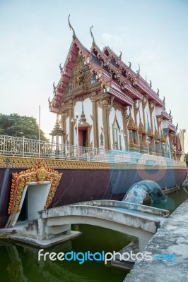 Church On Swan Boat At Wat Cha Lor Temple, Nonthaburi Stock Photo