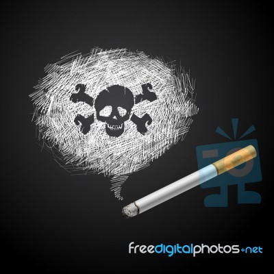 Cigarette With Smoke Is Line Drawing Human Skull Stock Image