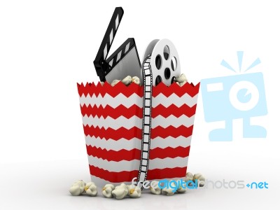 Cinema Clapper, Film Reel And Popcorn Stock Image