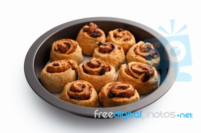 Cinnamon Rolls In Baking Tray Stock Photo