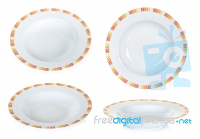 Circle White Plate Isolated Stock Photo