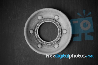 Circle Wooden Plate Frame Bw Stock Photo