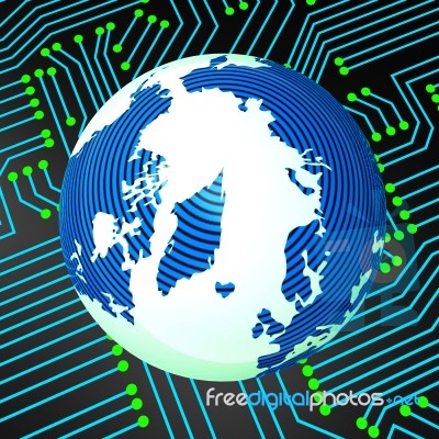 Circuit Board Means Worldwide Electronics And Earth Stock Image