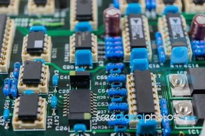 Circuit Board With Electronic Components  Background Stock Photo