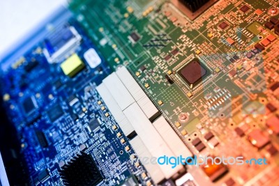 Circuit Electronic On Motherboard Stock Photo