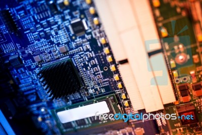 Circuit Electronic On Motherboard Stock Photo