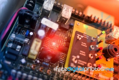 Circuit Electronic On Motherboard Stock Photo