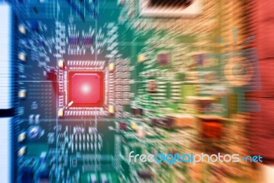 Circuit Electronic On Motherboard Stock Photo