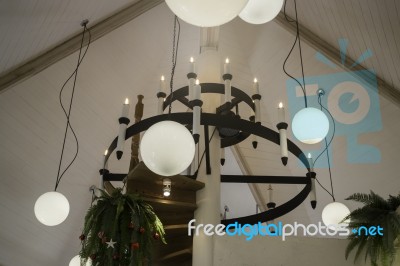 Circular Light Bulb Setup Decoration Interior Stock Photo