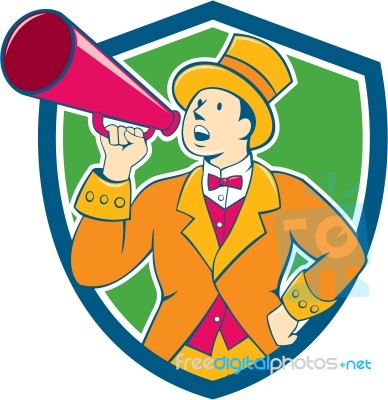 Circus Ringmaster Bullhorn Crest Cartoon Stock Image