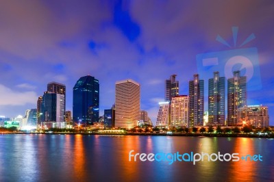 City Downtown Skyline At Night Stock Photo