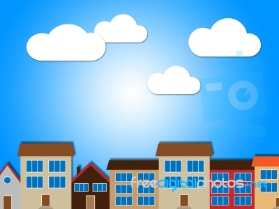 City Houses Shows Habitation Building And Solar Stock Image