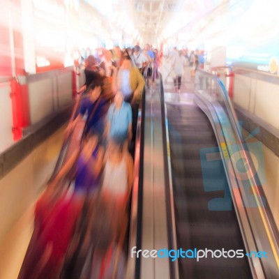 City People Walking In Skytrain Station In Motion Blur Stock Photo