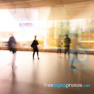 City People Walking In Skytrain Station In Motion Blur Stock Photo