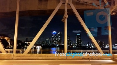 City View On The Bridge Over The River Stock Photo