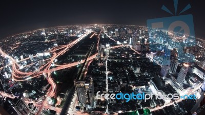 Cityscape Night, Bangkok Bird Eye View Stock Photo