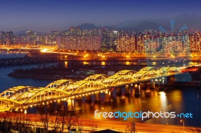 Cityscape Of Hangang Bridge In Korea Stock Photo