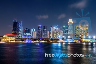 Cityscape Of Singapore At Night Stock Photo