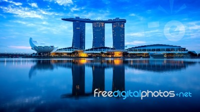 Cityscape Of Singapore At Night Stock Photo