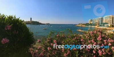 Cityscape View Of Siema, Town In Mediterranean Island Malta During A Summer Day Stock Photo