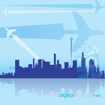 Cityscape With Aircraft Stock Image