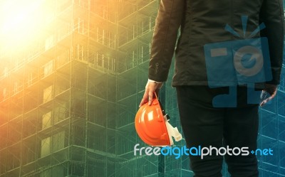 Civil Engineering Man Working In Construction Site Stock Photo