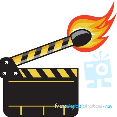 Clapper Board Match Stick On Fire Retro Stock Image