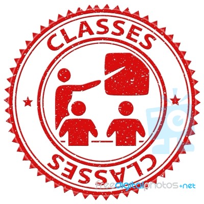 Classes Stamp Indicates Lessons Classrooms And Education Stock Image