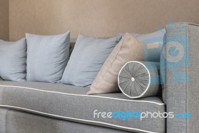 Classic Grey Sofa With Pillows Stock Photo