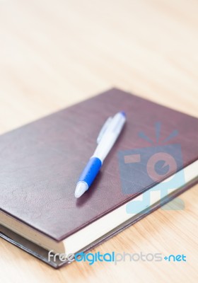 Classic Leather Notebook With Pen Stock Photo