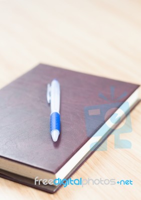 Classic Leather Notebook With Pen Stock Photo