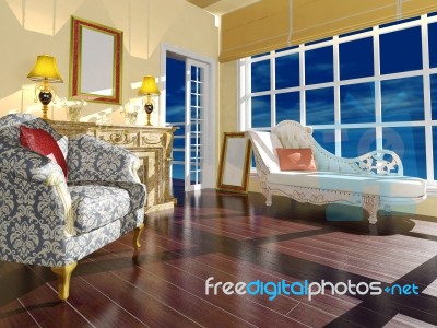 Classic Living Room Interior Decoration In Daylight Stock Image