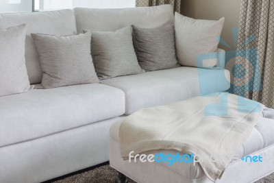 Classic White Sofa With Pillows Stock Photo