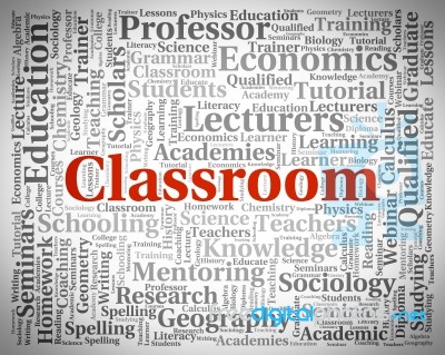 Classroom Word Showing School Text And Words Stock Image