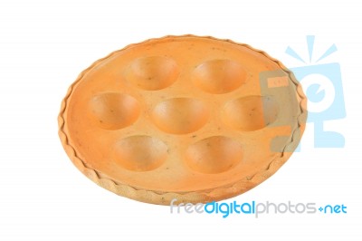 Clay Hole Pan Pottery On White Background Stock Photo