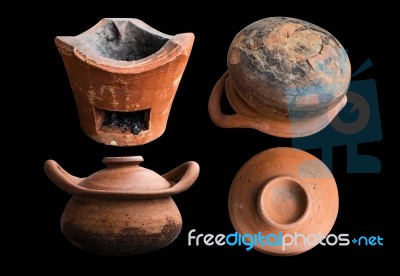 Clay Pot On A Black Background Stock Photo