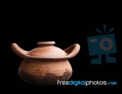 Clay Pot On Black Background Stock Photo