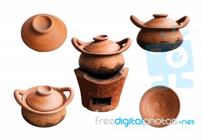 Clay Pots On White Background Stock Photo