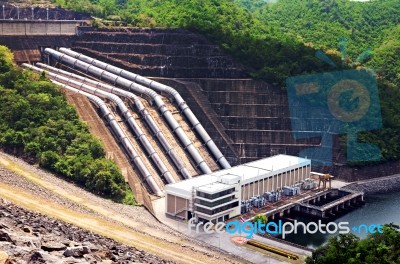 Clean Energy By Hydropower Plant From Downstream Water Stock Photo