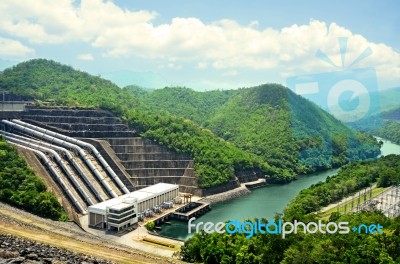 Clean Energy By Hydropower Plant From Downstream Water Stock Photo