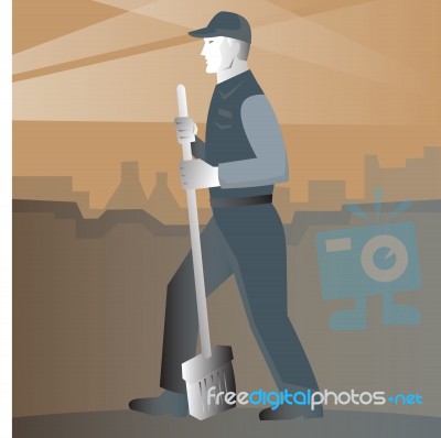 Cleaner Street Sweeper Broom Retro Stock Image