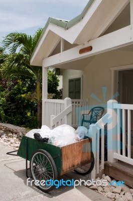 Cleaning Cart Outside Villa Stock Photo