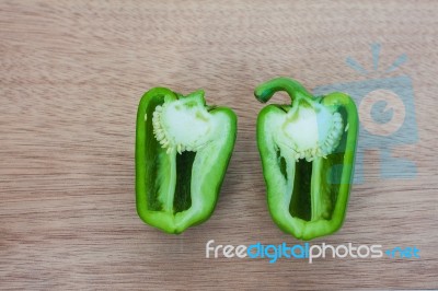 Cleaved Green Sweet Pepper Stock Photo