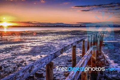 Cleveland Jetty At Sunset Stock Photo