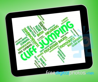 Cliff Jumping Shows High Wordcloud And Words Stock Image