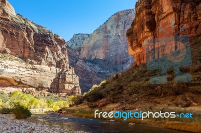 Cliffs Beside The Virgin River Stock Photo