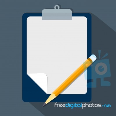 Clipboard And Pencil, Concept Flat Style- Flat Design Stock Image