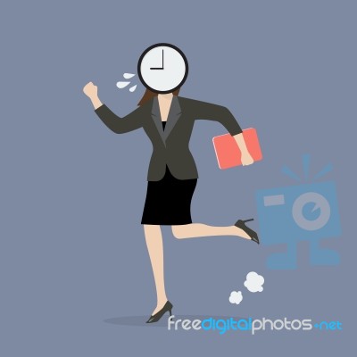 Clock Head Business Woman Running In Suit Stock Image