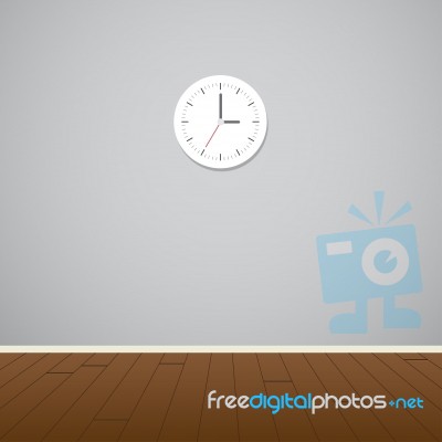 Clock On Gray Wall Minimal Stock Image